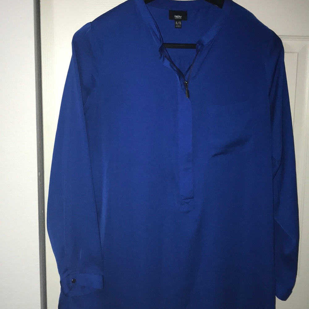 Royal Blue long sleeve hi-lo blouse